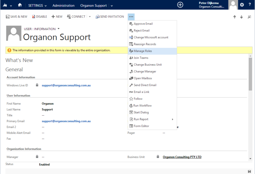 Dynamics CRM User Manage Roles